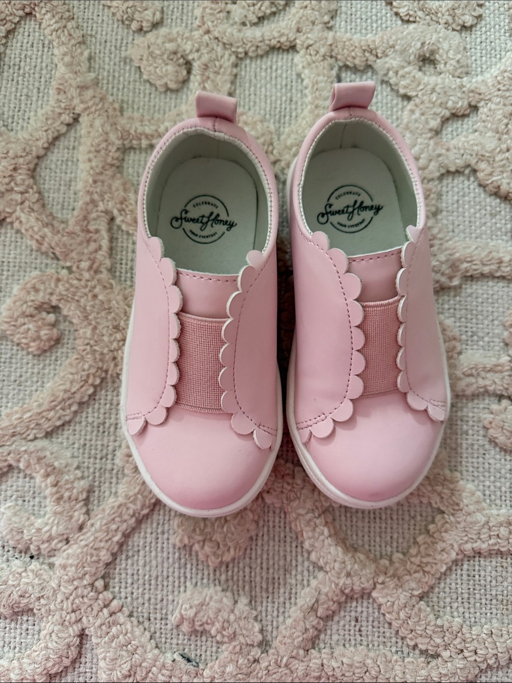SweetHoney Pink Scallop-Trim Slip-On Kids Sneakers